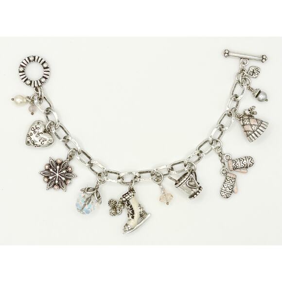 Brighton “Let It Snow” Charm Bracelet - Silver Enamel Crystal - Rare Collectible - Picture 1 of 14